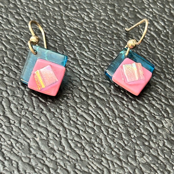 Pink and Blue Geometric Earrings - Picture 1 of 4